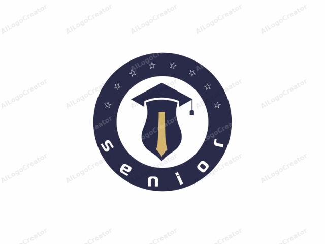 which features a stylized shield emblem with an academic theme. The shield is dark navy blue and features a gold tie symbolizing academic achievement and excellence. At the top of the shield, a dark navy blue graduation cap with a tassel hangs to