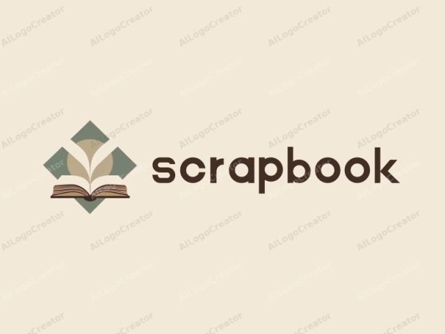 The logo features a stylized illustration of an open book set against a minimalist, off-white background. The book, depicted in brown and beige, is prominently positioned in the center of the image. It has a distinct, geometric design with sharp edges