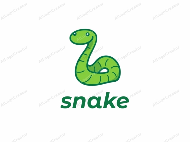 This logo image features a simplified, cartoon-style depiction of a snake against a stark white background. The snake is rendered in a vibrant green hue, emphasizing its serpentine form with distinct, evenly spaced, dark green rings along its length. Its