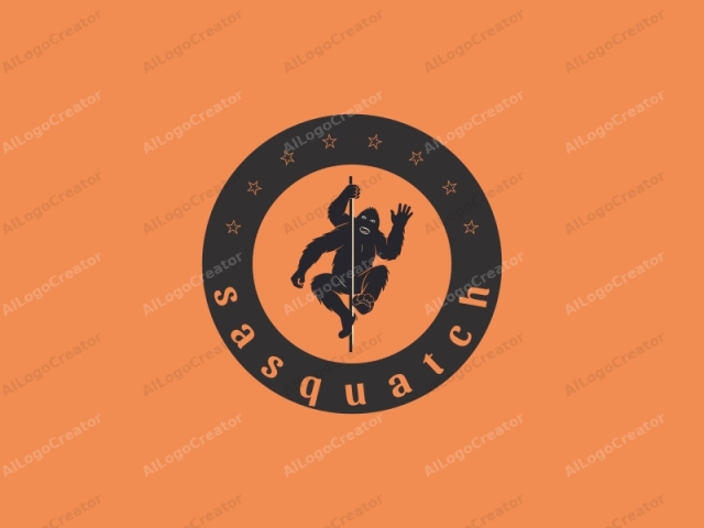 This digital illustration features a stylized silhouette of an ape climbing a pole. The ape is depicted in solid black, creating a stark contrast against the warm, muted orange background, which is divided into two equal vertical panels. The left half of the