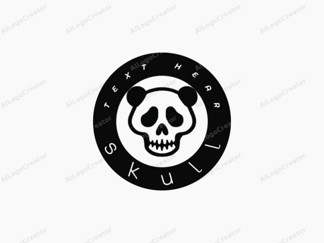 This is a minimalist logo of a stylized panda bear, depicted as a skull. The image features a white skull with prominent black outlines. The skull is centered and faces directly forward. The panda's eyes are depicted with large, black circles that