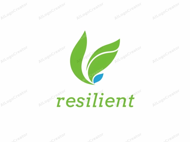 featuring a stylized, minimalist design. The logo is clean and modern, consisting of two prominent elements. Dominantly centered in the composition is a large, bold, and abstract green leaf, depicted in a flat, vectorized style with smooth lines.