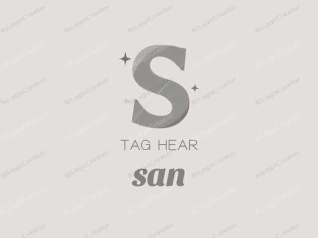 ภาพนี้เป็นกราฟิกดิจิทัลแบบมินิมอลที่มีตัวอักษร "S" ขนาดใหญ่อยู่ตรงกลาง โดยใช้ฟอนต์ Serif ตัวหนา ตัวอักษร "S" มีสีเทา อยู่ตรงกลางขององค์ประกอบบนพื้นหลังสีขาวนวล