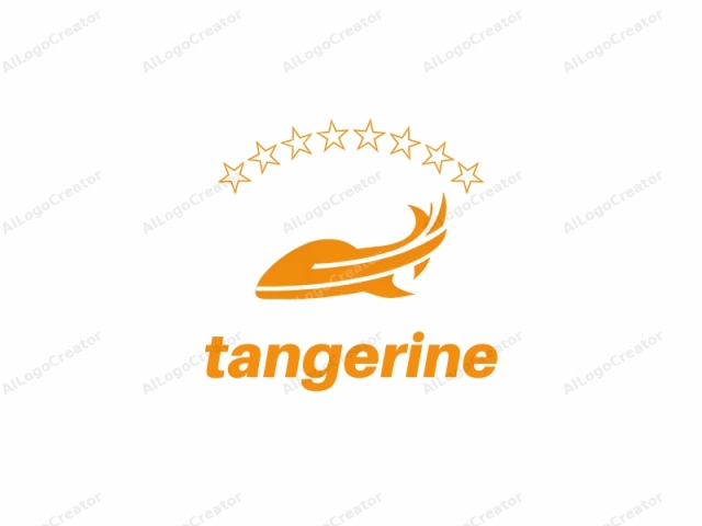 Das Logo ist eine stilisierte, minimalistische Zeichnung in hellem Orange auf einem reinweißen Hintergrund. Es zeigt eine abstrakte Form, die einem Flugzeug ähnelt, mit glatten, geschwungenen Linien und einem stromlinienförmigen Design. Die Vorderseite des Flugzeugs ist mit einem markanten Flügel dargestellt