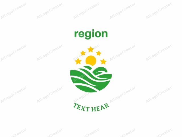 The logo is a stylized, abstract illustration featuring two distinct color sections: a vibrant green and a bright yellow. At the center, a circular shape with wavy green lines represents rolling hills or waves, creating a sense of motion and fluidity