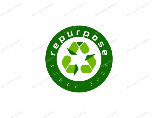 La imagen es un logotipo gráfico abstracto y minimalista que representa el símbolo de reciclaje, comúnmente conocido como el bucle de Mobius o el símbolo de infinito. Presenta tres flechas verdes entrelazadas apuntando hacia adentro y formando un círculo cerrado, cada flecha con una forma triangular afilada.