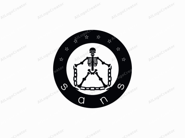 which is rendered in a minimalist black and white style. This logo is a stylized depiction of a skeleton, specifically a human skeleton. The skeleton is positioned centrally against a stark white background, creating a strong contrast. The skeleton is facing forward and