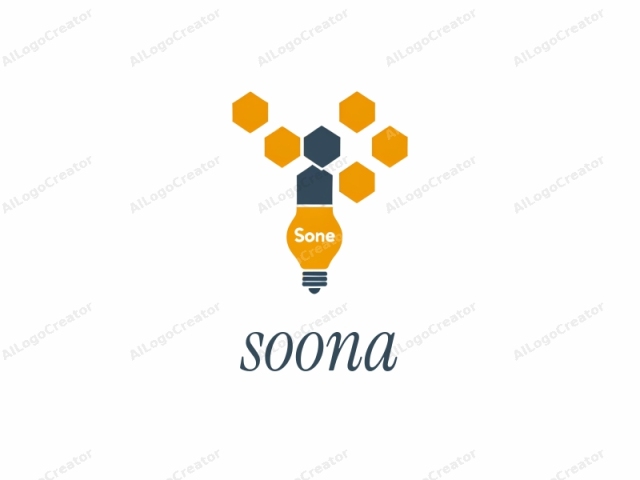 El logo es un diseño minimalista que presenta una bombilla eléctrica estilizada en el centro inferior con la palabra "Sone" debajo. La bombilla se representa en un color naranja brillante y está posicionada verticalmente. Encima de la bombilla, seis hexágonos de panal