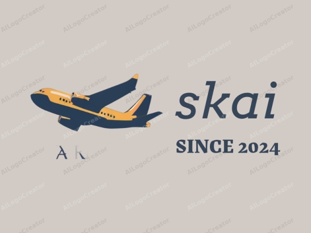 Este es un logotipo minimalista para una marca llamada "Airmous", diseñado con un estilo limpio y moderno. El logotipo presenta un avión estilizado, plano, en azul oscuro y naranja, volando sobre un fondo beige claro. El avión está dibujado en un