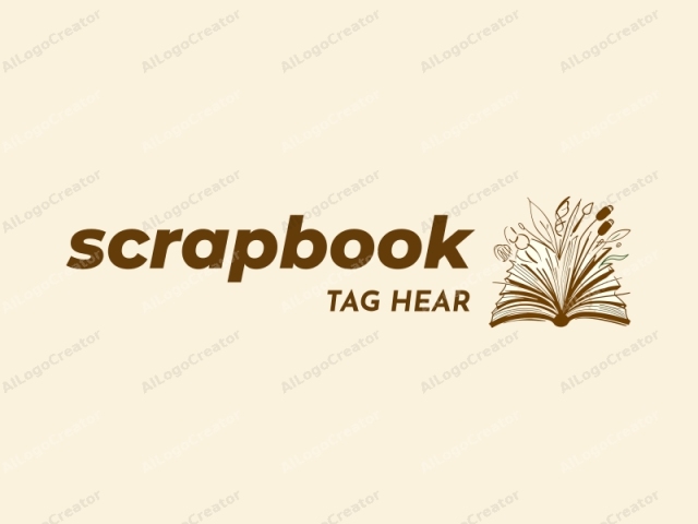 an open book set against a cream-colored background. The logo features an intricately drawn brown open book, with its pages fanning outward in a dynamic, almost explosive manner, suggesting a sense of curiosity or exploration. Surrounding the book, various