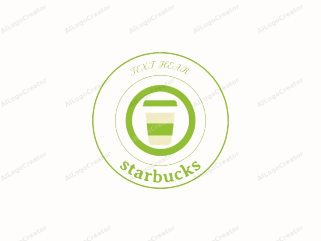 Dieses Logo ist ein einfaches, flaches Design, das aus einer einzigen, runden grünen Form besteht, die auf einem weißen Hintergrund zentriert ist. Die runde Form umschließt eine stilisierte, grüne Kaffeetasse mit weißen Streifen. Die Kaffeetasse ist mit minimalen Details dargestellt; sie hat