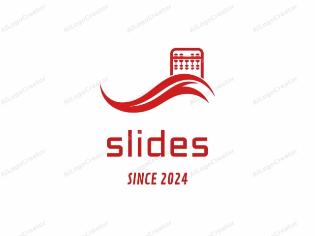 This is a minimalist, stylized logo designed in a clean, modern vector format. The logo is composed primarily of two elements: a vertical structure on the left and a flowing wave on the right. The vertical structure is represented as a red rectangular