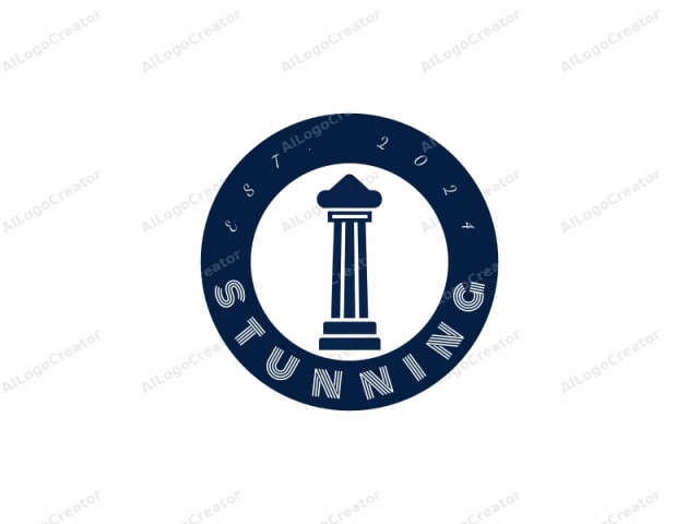 This logo image is a simplified, minimalist design in the style of flat vector art. It features a dark blue, solid silhouette of a classical Greek column, which is a common architectural element associated with ancient Greek buildings. The column is centrally positioned against