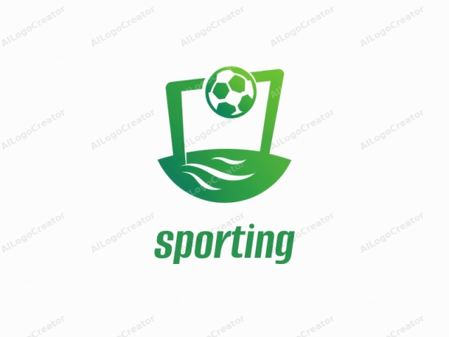 The image is a digital logo in a minimalist, modern style. It features a soccer ball prominently displayed at the top center, positioned slightly above a goalpost which forms the upper portion of the logo. The goalpost is depicted in a stylized