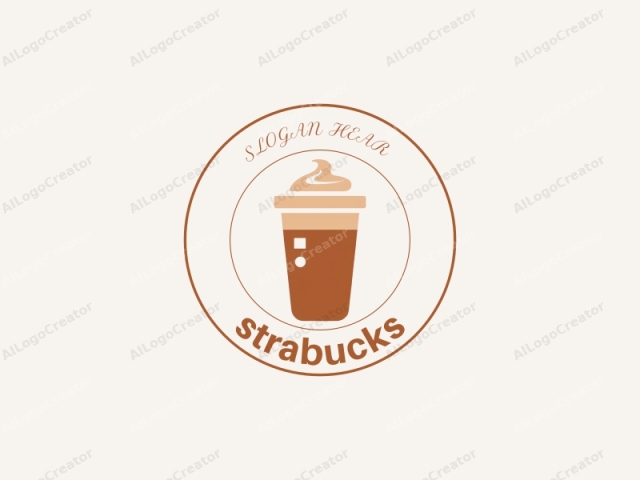 This image is a digital drawing of a coffee cup, depicted in a minimalist, flat style with a light beige background. The coffee cup is filled with a dark brown liquid, likely coffee, and features a white rim at the top, indicative of