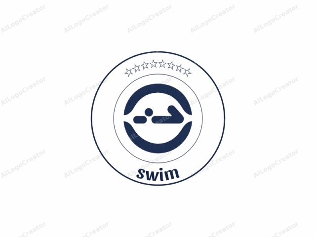 This is a minimalist graphic logo, rendered in a clean and modern style. The image features a circular design with a thick, dark blue outer border and a thinner, lighter blue inner circle. Within the inner circle, a simplified figure of a person