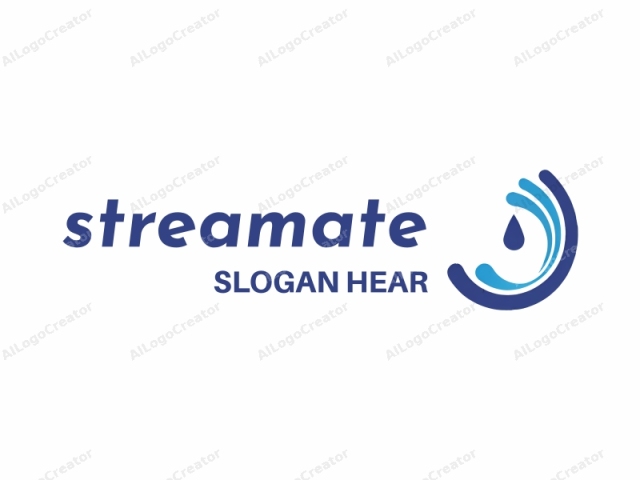 featuring a stylized graphic design. The logo consists of a minimalist, abstract water droplet design. The central element is a large, stylized blue droplet positioned at the top of a semi-circular shape. The semi-circular shape is