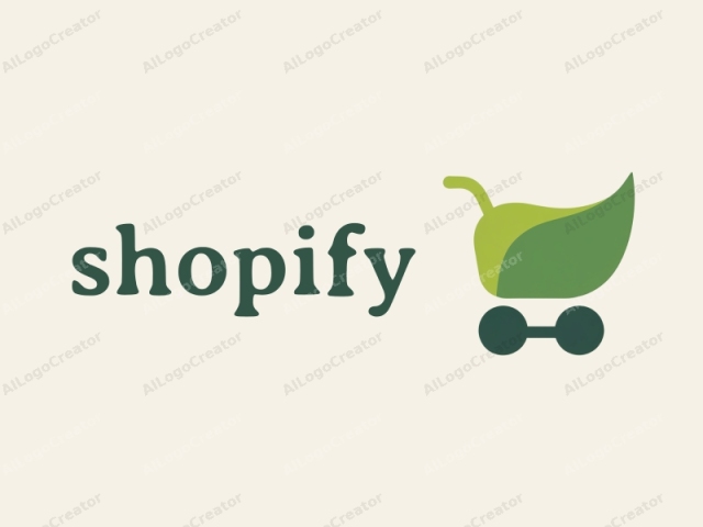 The image is a minimalist, flat graphic design in a modern digital art style. It features a stylized shopping cart with a unique twist. The cart is depicted with two wheels at the bottom, and its body is composed of three distinct green colors