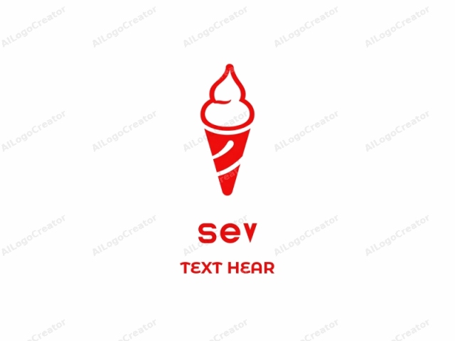 Esta imagen es un diseño de logo simple y minimalista que presenta un cono de helado rojo estilizado. El cono está representado con líneas gruesas, sólidas y audaces, dándole una apariencia moderna y elegante. El cono de helado está orientado verticalmente, con un