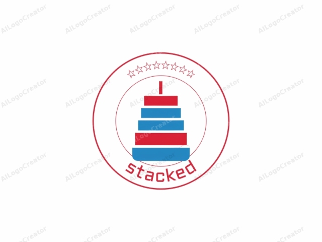 This logo is a minimalist design that features a stylized stack of three blue and red cylinders, resembling a child's stacking toy. The cylinders are arranged in ascending order, with the blue cylinders forming the base and the red cylinder at the top.