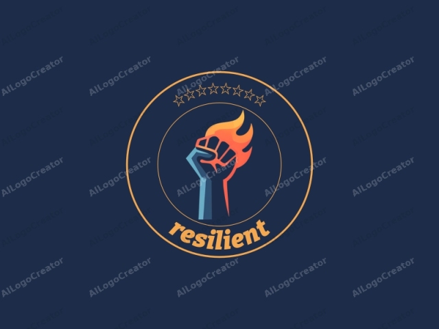 This image is a digital logo featuring a stylized fist against a solid navy blue background. The fist, rendered in a bold, simplified design, is positioned centrally and occupies most of the frame. The fist is drawn with clean lines and sharp angles