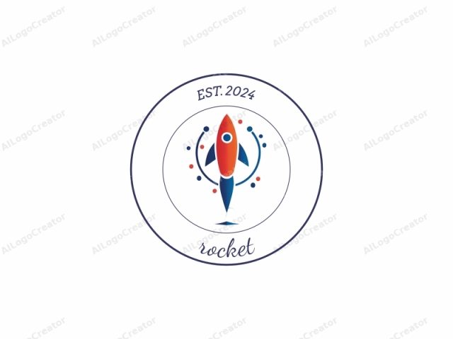 which depicts an abstract rocket ship. The logo features a minimalist design with clean lines and bold colors. Central to the image is a stylized rocket ship, rendered in a gradient of red and orange hues. The rocket is oriented vertically, with its