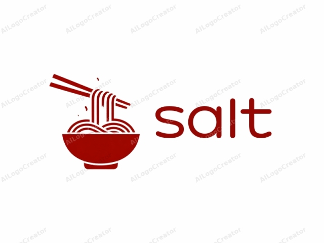 in minimalistic design. This is a minimalist logo image, featuring a monochromatic red color palette. The image depicts a bowl of steaming noodles, symbolized by thick, straight, parallel lines that represent the noodles, emanating from the top