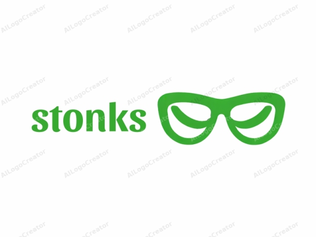 welches minimalistische und moderne Designprinzipien verwendet. Das Logo ist ein minimalistisches Symbol einer Brille, das in einem lebendigen Grünton auf einem reinweißen Hintergrund dargestellt wird. Die Brille wird in einem einfachen, flachen Design ohne jegliche Details dargestellt.