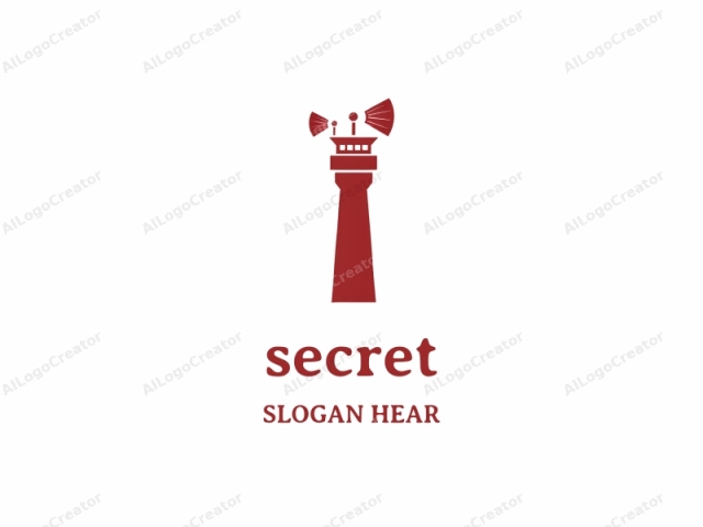 The logo image is a simple, monochromatic illustration featuring a stylized red tower set against a white background. The tower, reminiscent of a lighthouse or radio transmitter, stands vertically in the center of the image. Its top is adorned with