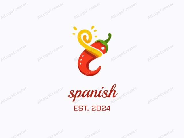 The image is a digital, colorful, stylized drawing of a chili pepper. The chili pepper is depicted with a smooth, round, red body, a curved yellow stem, and a small, green cap at the top. The design is playful