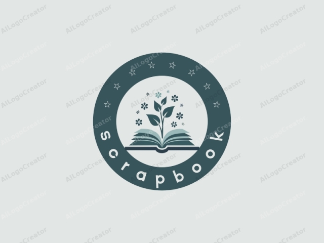 This is a minimalist logo featuring a stylized drawing in a digital medium. The primary subject is an open book with its pages turned up. The book is depicted in shades of teal and white, with a solid teal spine and a white interior.