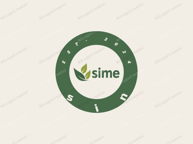 This image features a minimalist logo design, with a clean and simple aesthetic. The background is a solid beige color, providing a neutral canvas that doesn’t distract from the logo. The central element is a stylized, green leaf motif, which is