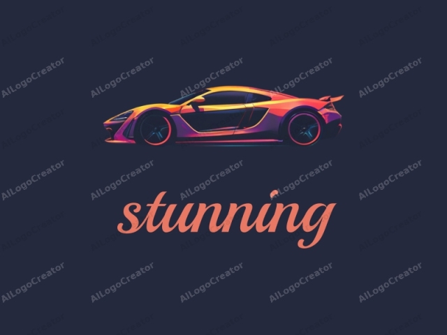 This logo image is a digital illustration of a sleek, futuristic sports car set against a dark, solid background. The car, depicted in a side view, is a striking mix of vivid colors with sharp, angular lines. Its body is predominantly orange