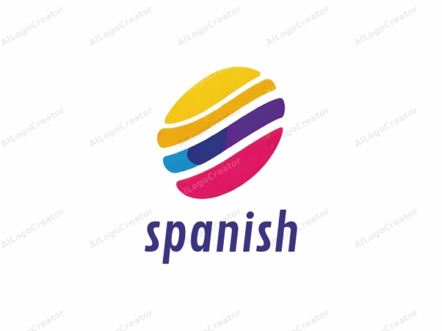 This image is a simplified, abstract logo featuring a stylized, three-dimensional oval. The oval is positioned centrally against a stark white background. The oval is composed of five curved, overlapping stripes. From top to bottom, the stripes are colored yellow