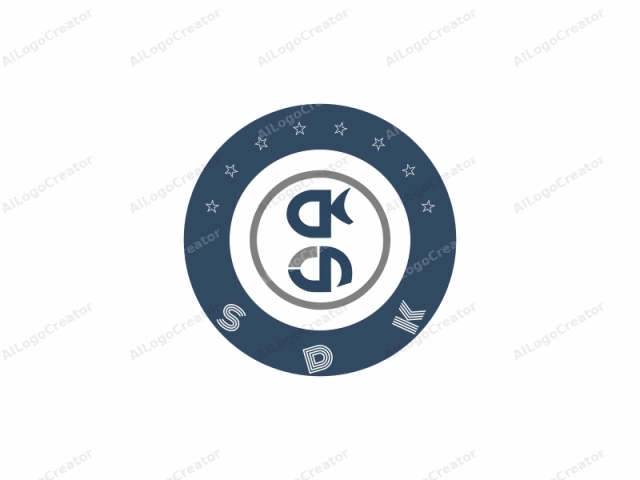 El logotipo presenta un diseño minimalista dentro de un marco circular. El fondo es blanco, proporcionando un contraste marcado que resalta los elementos dentro del borde circular. El marco circular en sí está compuesto por dos colores: un gris claro y un azul oscuro. El centro