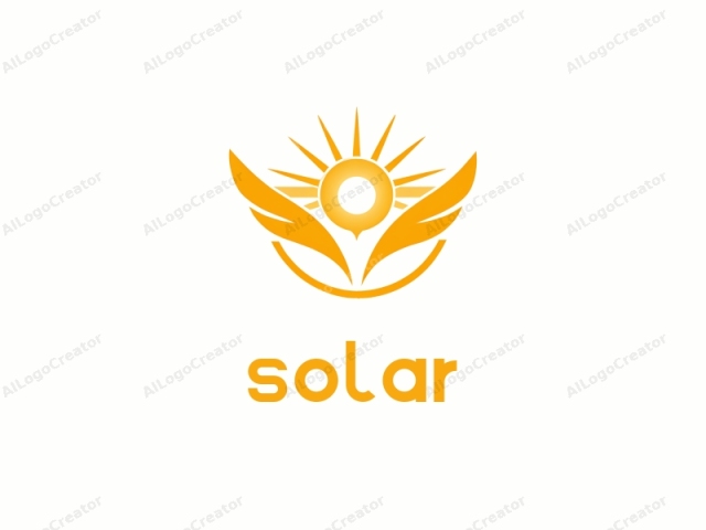 Eine stilisierte Sonne. Das Bild ist ein digital erstelltes Logo in einem minimalistischen, abstrakten Stil. Der zentrale Fokus liegt auf einem hellgelben Sonnensymbol mit einer markanten, kreisförmigen gelben Scheibe, die das Gesicht darstellt. Von der Mitte der Sonne ausgehend, mehrere dünne