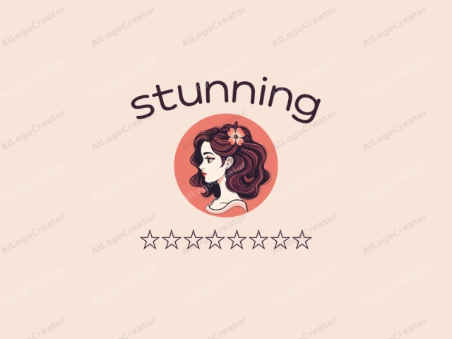 The logo is a digital illustration in a stylized, cartoonish, and somewhat surreal artistic style. The subject is a young woman with a side-profile view, showcasing her from the chin to her ear. She has wavy, voluminous hair