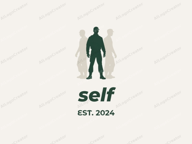 This is a digital logo image featuring the silhouette of a soldier in a military uniform. The soldier stands front and center in the foreground, facing the viewer, with his legs apart and arms hanging relaxedly by his sides. The silhouette is rendered in