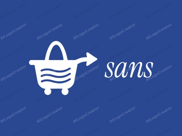 providing a clear and detailed description of the image. This is a simple digital illustration, designed with a minimalist and modern style. The image features a white silhouette of a shopping bag with an open front. The bag has two handles, one on each