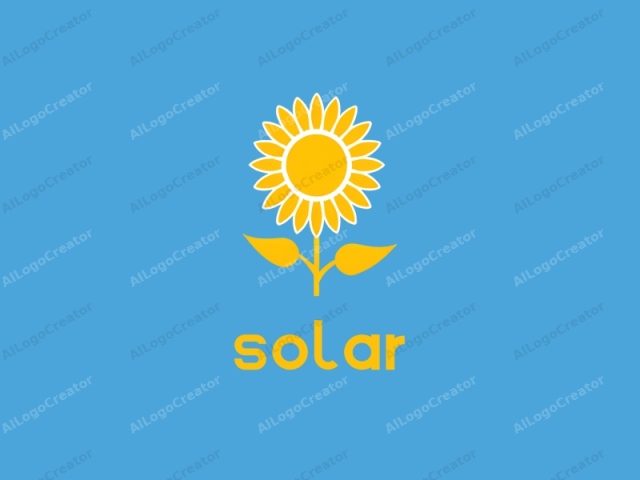 Dies ist ein vereinfachtes, flaches Design-Logo mit einer stilisierten Sonnenblume vor einem hellblauen Hintergrund. Die Sonnenblume ist zentral positioniert und nimmt den größten Teil des visuellen Raums ein. Sie wird mit großen, kräftigen, gelben Blütenblättern dargestellt, die radial angeordnet sind.