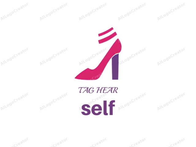 a high-heeled shoe. The shoe is depicted in a minimalist, flat design, with bold, vibrant colors. It features a bright magenta upper and a deep purple heel, both of which have a smooth, glossy texture. The magenta