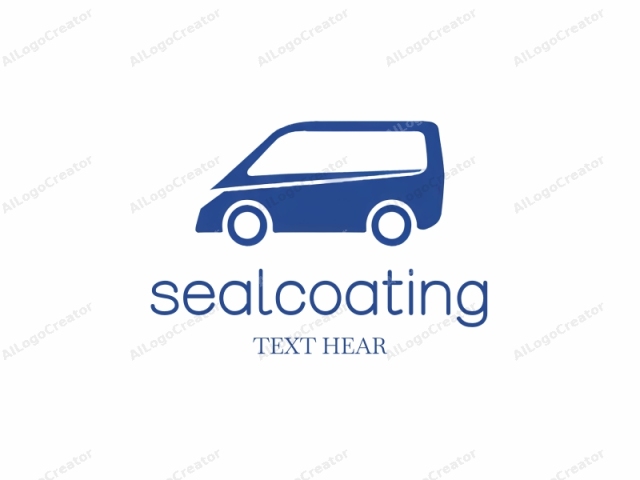 This image is a simple, digital, blue silhouette of a van. The van's body is outlined in solid blue with no shading or intricate details. The shape is streamlined, with clean, straight edges. The side profile shows the van from the