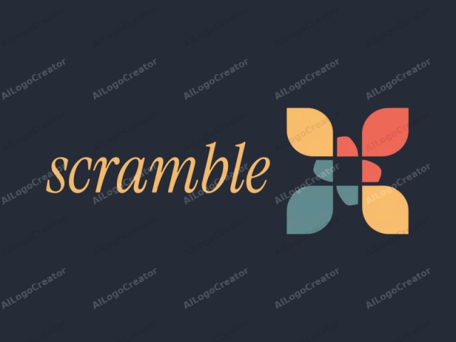 which is an abstract, geometric design featuring a stylized flower. The logo consists of four overlapping petals arranged symmetrically, forming a central square. Each petal is distinctively colored with hues of red, orange, yellow, and green, giving