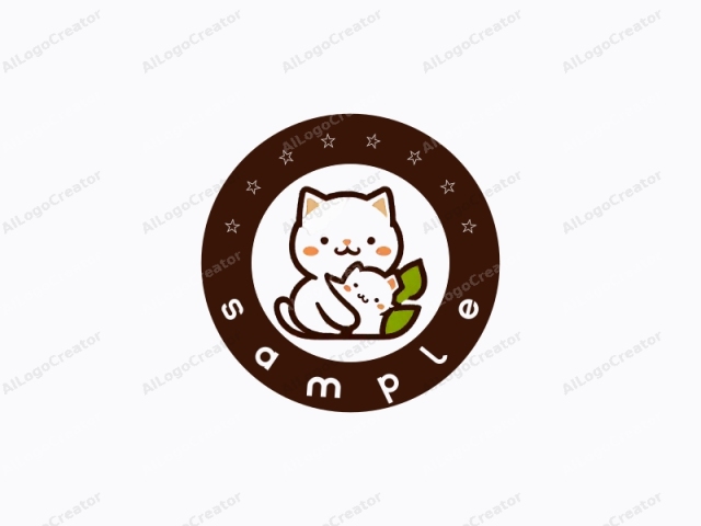 in a minimalistic and charming style, featuring two cute, simplified cartoon cats. The image showcases a larger white cat with a small, rounded face and a tiny black nose, positioned slightly to the right. Its cheeks are adorned with a light pink blush