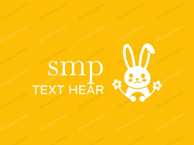 The image is a stylized logo of a cartoonish rabbit with a bright yellow background. The rabbit is depicted in a minimalist, flat design with clean, straight lines and simple, rounded shapes. Its body is white and positioned centrally, with its