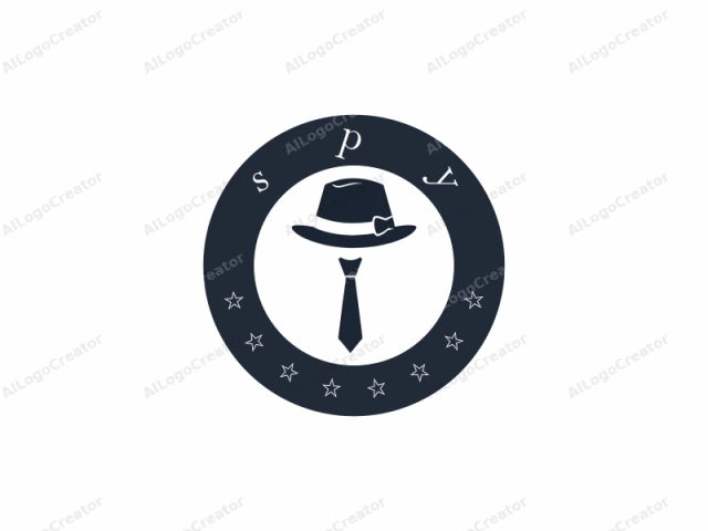 Es handelt sich um eine minimalistische Schwarz-Weiß-Zeichnung. Das Bild zeigt eine stilisierte Darstellung eines Männerhuts und einer Krawatte, vor einem einfachen weißen Hintergrund. Der Hut ist ein klassischer Fedora, leicht nach rechts geneigt und verziert mit einer