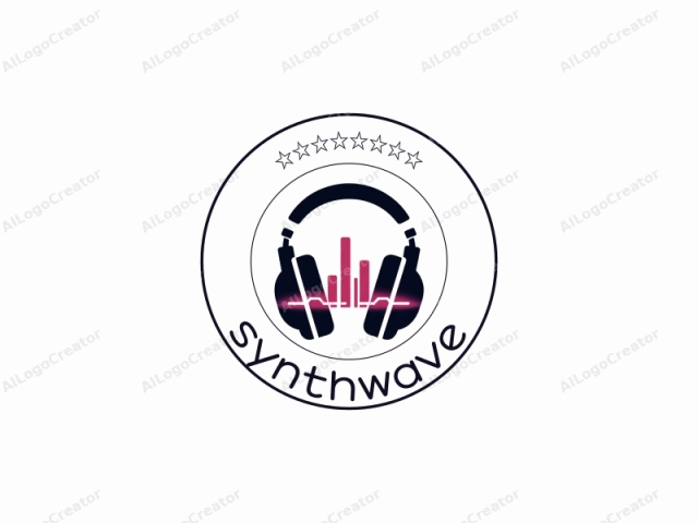 This is a minimalist logo featuring a pair of large, over-the-ear headphones set against a stark white background. The headphones are depicted in a bold, solid black color, with a smooth, glossy texture suggesting a high-end audio device. The