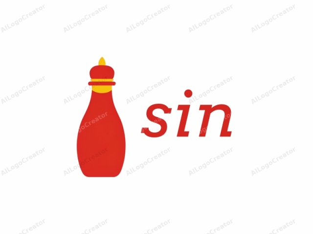 This image is a minimalist, vector-style logo featuring a bright red, cylindrical bottle with a rounded top. The bottle's color is vivid, with a smooth, glossy finish that suggests it is a food product. The upper portion of the bottle features