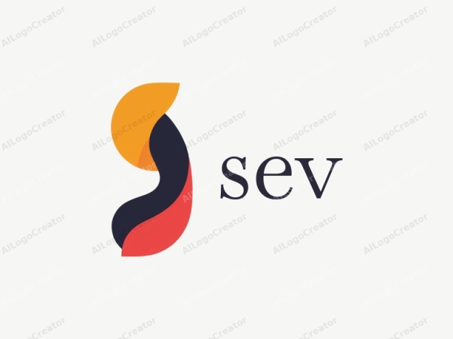 presenta un diseño minimalista y abstracto con formas geométricas y colores atrevidos y vibrantes. El logo está compuesto por tres líneas curvas superpuestas, cada una con un tono diferente. La curva superior y más grande es de un naranja brillante, seguida de una curva azul marino,