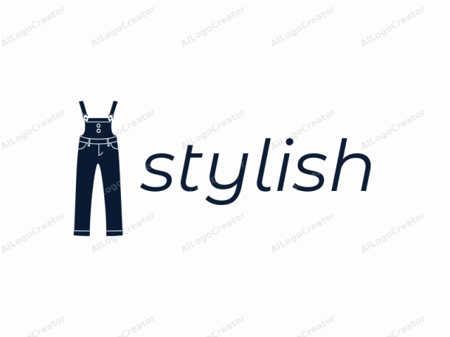 The image is a minimalist black-and-white drawing of a pair of overalls, depicted in a clean, vector-style graphic. The overalls are designed with a simple yet functional aesthetic. They are illustrated using solid black lines on a white background,